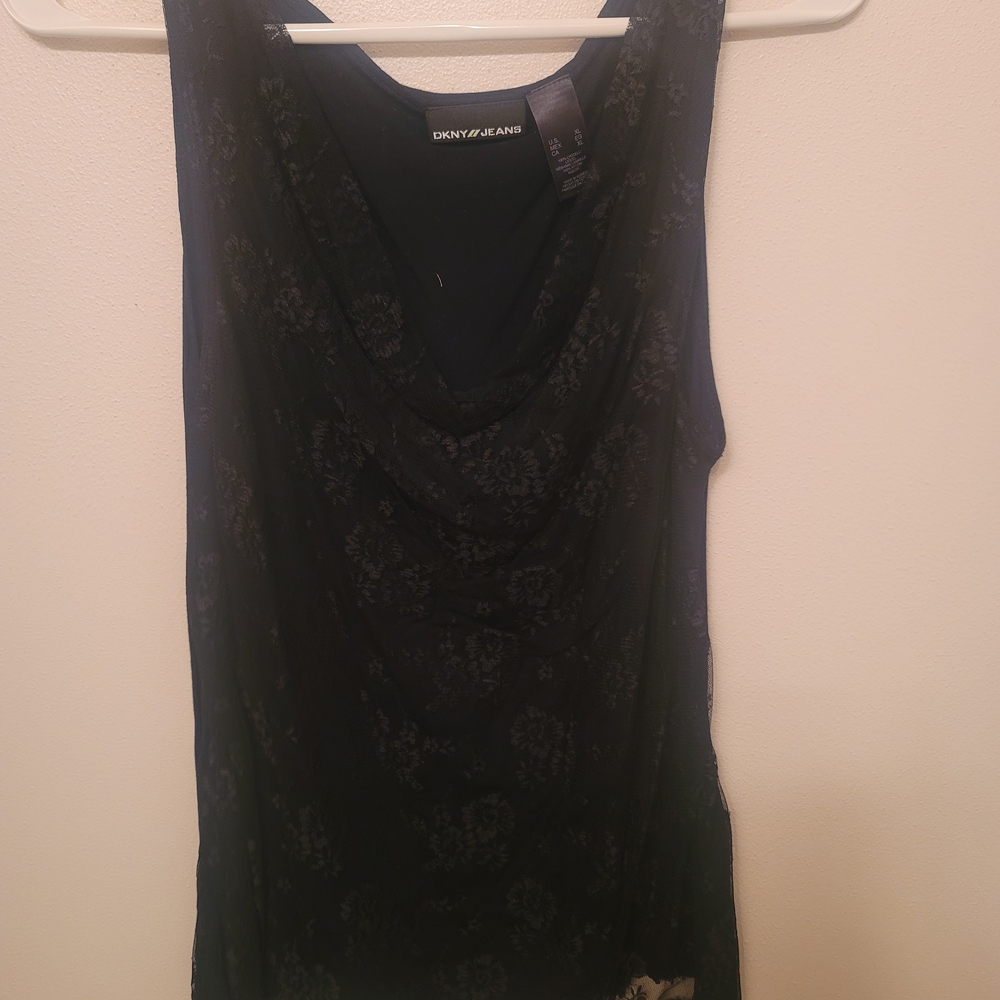 DKNY Women's Black Floral Lace Blouse